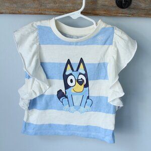 Bluey Size 2T Ruffled Shirt Blue & White